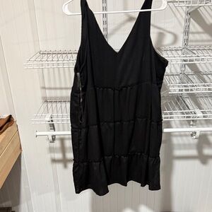 Crystal Doll Black Tiered V-Neck Slip Dress